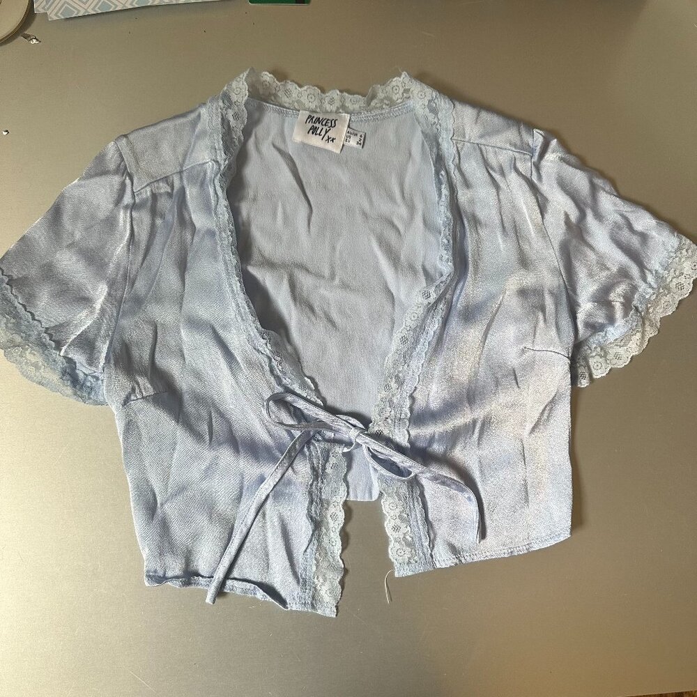 princess polly light blue tie up cropped tee